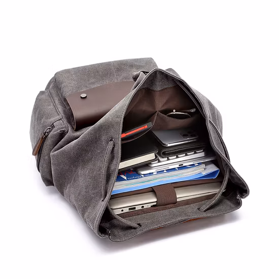 Sac d'ordinateur portable en cuir de toile cirée en coton personnalisé Voyage Vintage Randonnée Duffle Sac à dos pour hommes